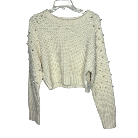 Altar'd State Pearled Ivory Crew Neck Sweater with Pearl Embellishments. Size M. - Picture 1 of 10